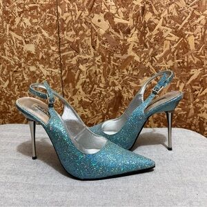Shimmering Blue Slingback Heels